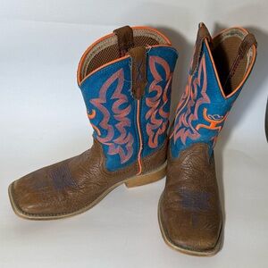 Twisted X Kids Hooey Boot (Cognac Shoulder/Neon Blue) Kids Youth Size 3M